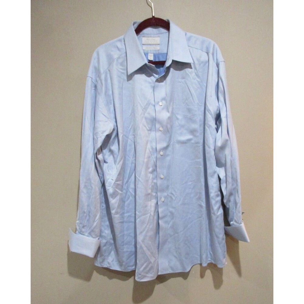 Gold Label Roundtree & Yorke Presidential Button Shirt Men 17/35 Blue Italian
